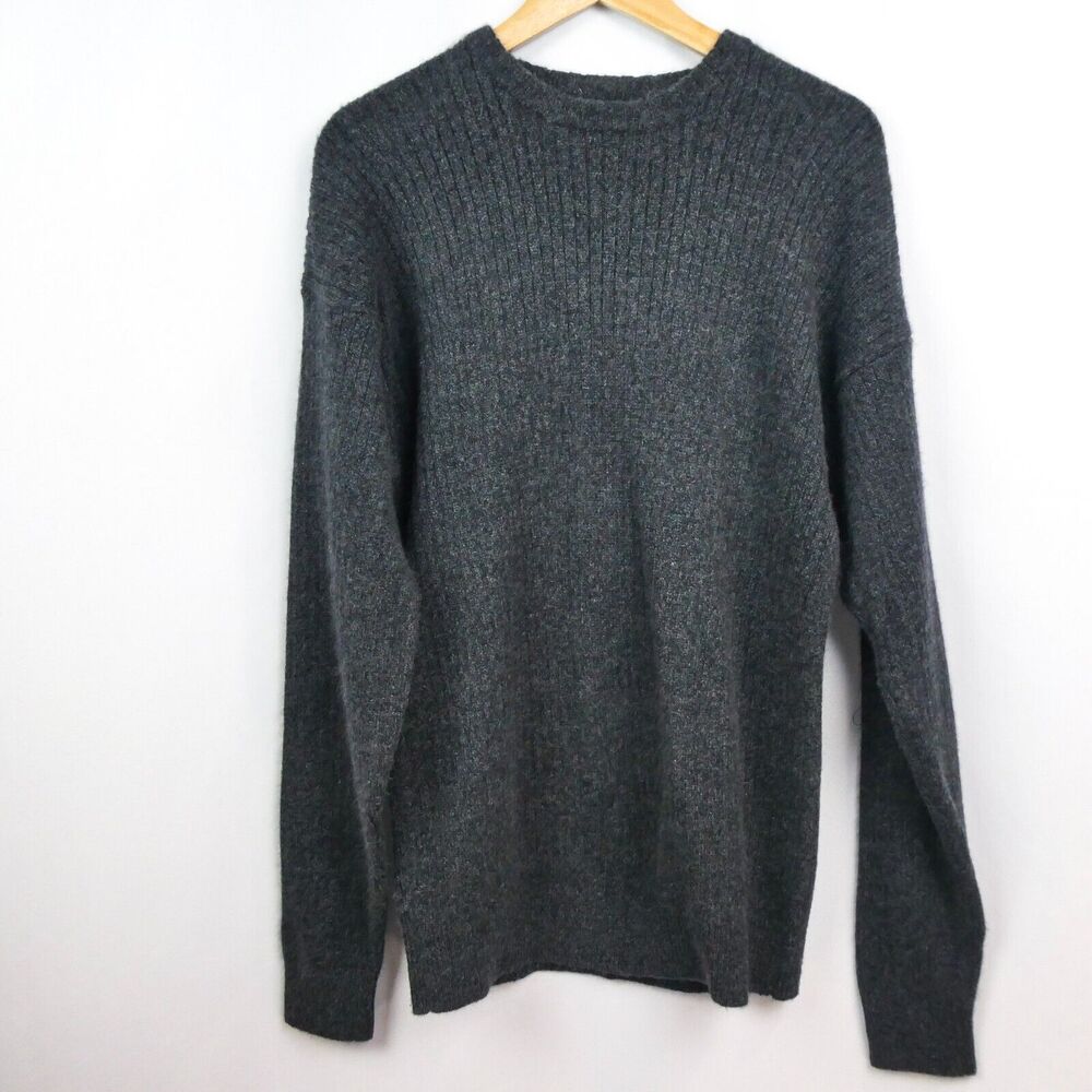 Vintage Ribbed Crew Neck‎ Slouchy Pullover Sweater Sz M Charcoal Gray Crew Neck